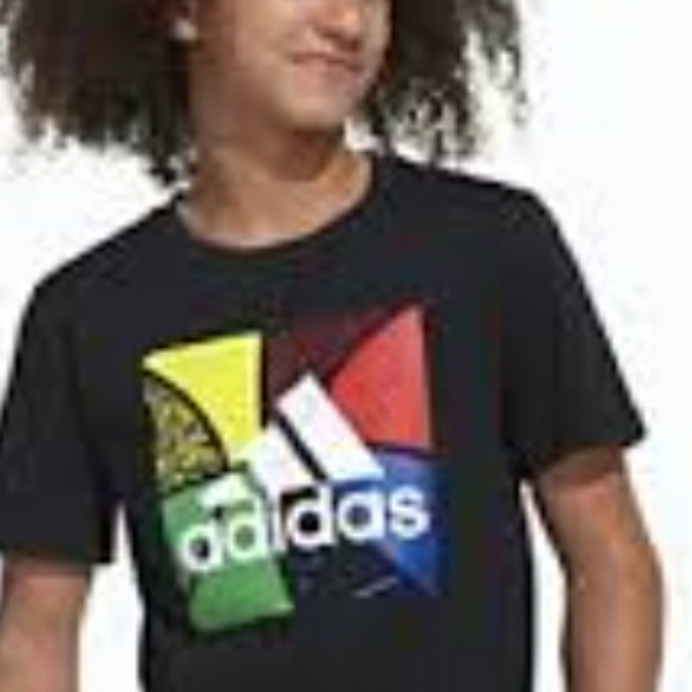 Adidas Black Short Sleeve Tee Shirt with Colorblock Logo size XS-S Woman/M Youth
